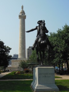 A statue of John Eager Howard on the north side of Baltimore's Washington Monument. (Anthony C. Hayes)
