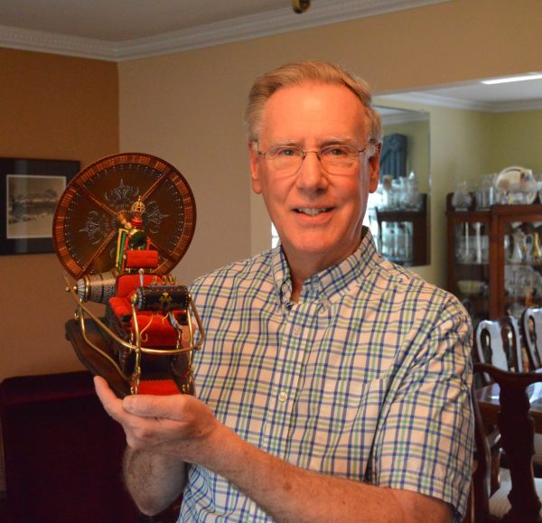 The Blob caretaker Wes Shank with a model of The Time Machine. (Anthony C. Hayes)