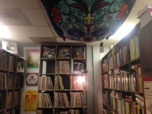 A sugar skull blanket and vintage posters accent the store's vinyl section (Lauren Molander)