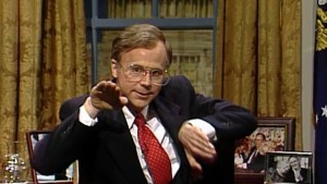 Dana Carvey in one of his 39 appearances as George H.W. Bush on the show (NBC)