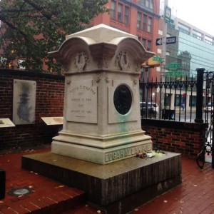 Poe's grave on a dreary day at Westminster Hall and Burial Ground (Lauren Molander)