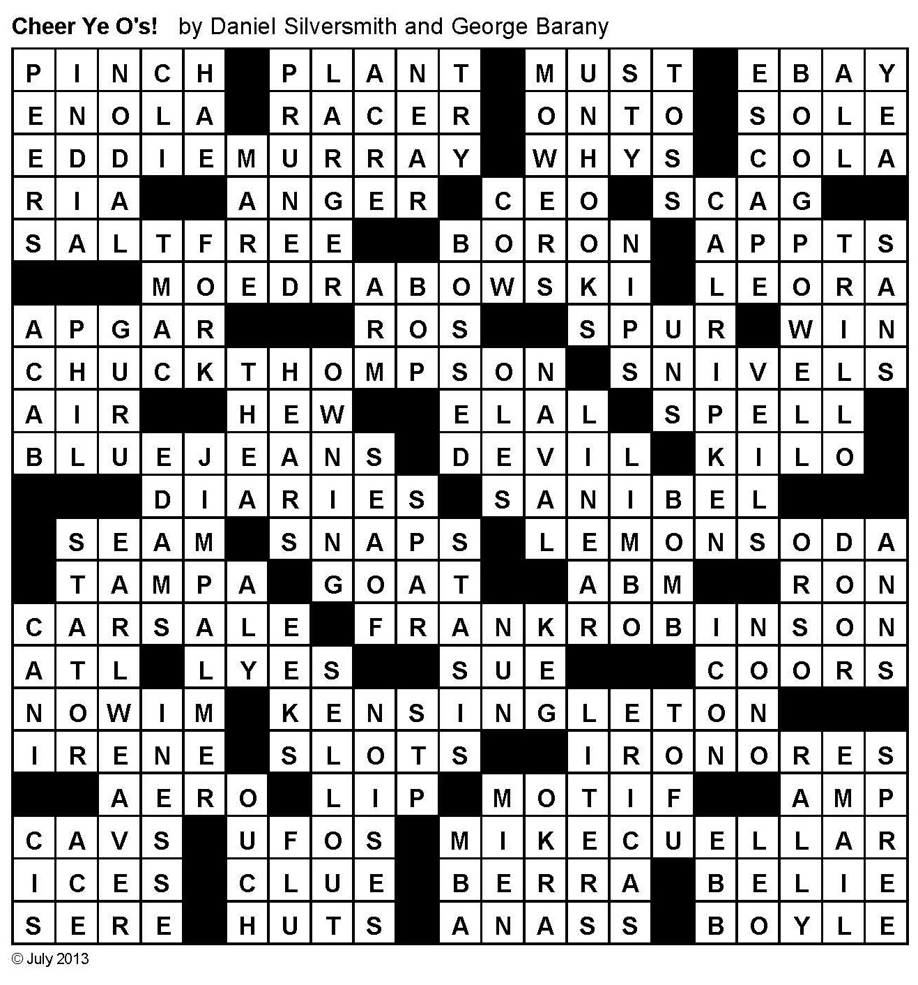 Baltimore Orioles Crossword Puzzle