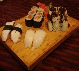 Salmon and salmon skin rolls, and the biggest winners of the meal, squid and octopus nigiri (Lauren Molander)