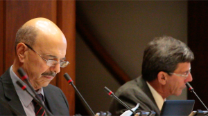 Baltimore County Delegate Dan Morhaim (D-11) (left) prepares to present concerns to the Md. Department of the Environment’s proposed regulations on hydraulic fracturing (fracking) for natural gas at Dec. 20 hearing of the Joint Administrative, Executive and Legislative Review Committee. 