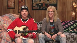 Mike Myers and Dana Carvey reprise their "Wayne's World" roles, for SNL's 40th anniversary special (NBC)